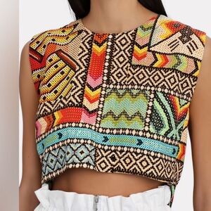 NWT Farm Rio Banana Scarves Crop Top. Linen size Large